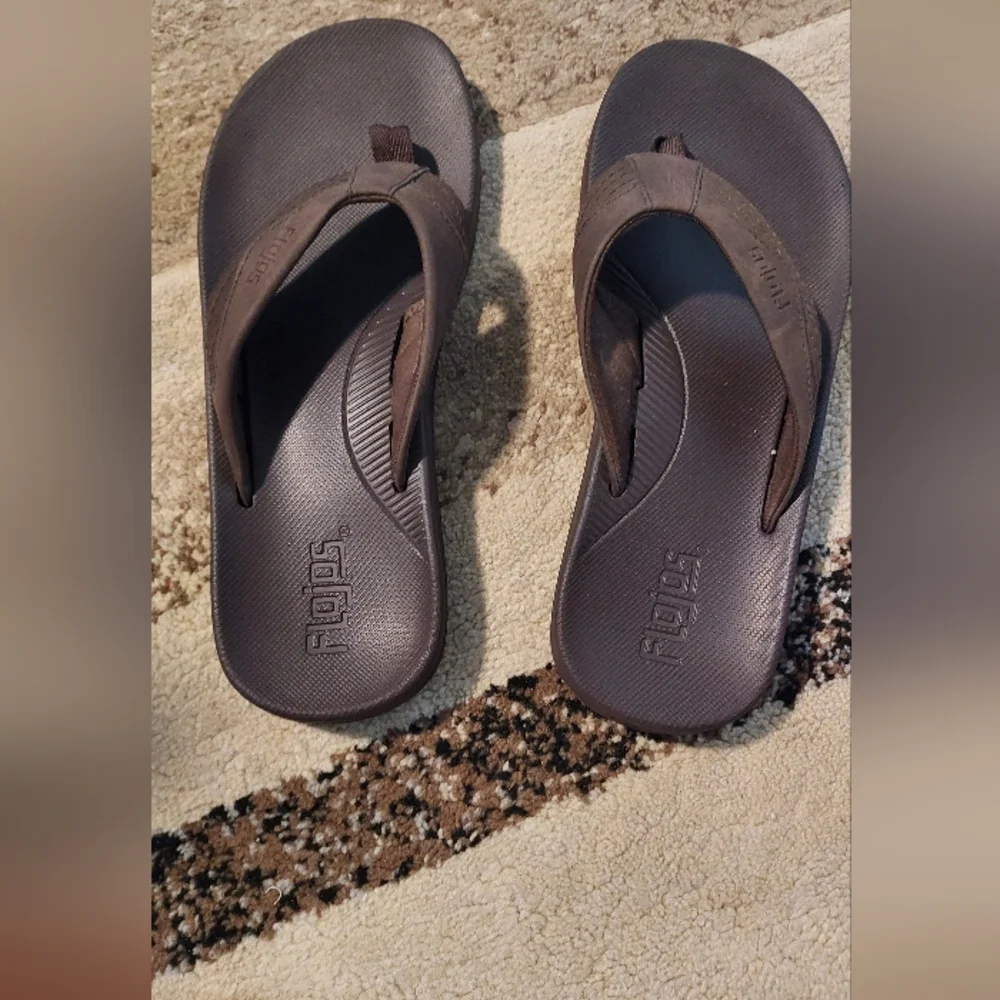 Flojos Leather Dark Brown Men's Flip-Flops Sz-8